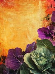 Poster - Vibrant cabbage and squash flowers bloom, showcasing rich colors against a warm, textured background during a sunny afternoon. Generative AI