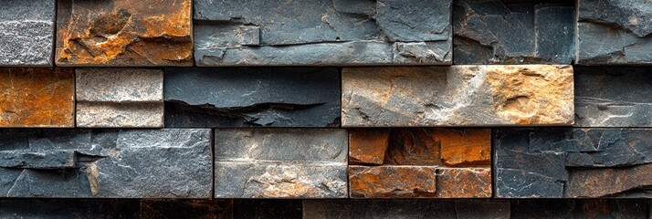 Aufkleber - Close-up of a Rustic Stone Wall with Gray, Brown, and Orange Tones