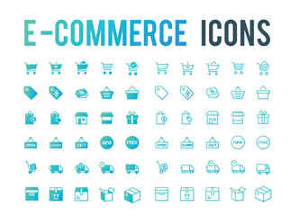 Fototapete - E-commerce online shopping, delivery service, eshop gradient and line icon set