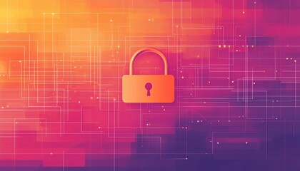 Poster - Colorful digital lock symbol representing security, innovation, and technology on a vibrant background.