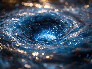 Aufkleber - Abstract Blue Swirling Water with Golden Bokeh