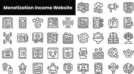 Fototapete - Set of outline monetization income website icons