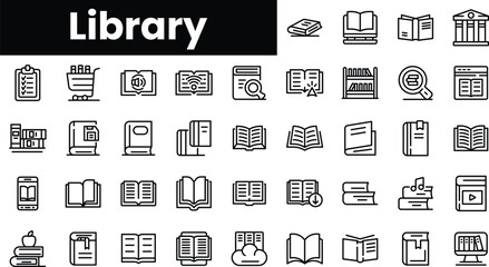 Fototapete - Set of outline library icons