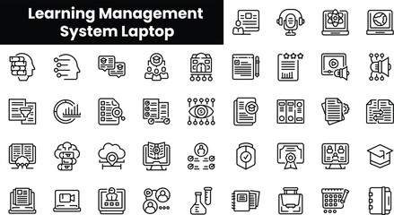 Poster - Set of outline learning management system laptop icons