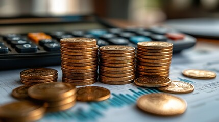 Poster - Stacks of Gold Coins on a Graph Paper with a Calculator