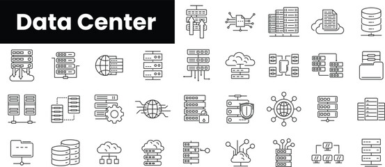 Fototapete - Set of outline data center icons