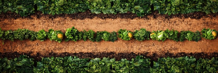 Poster - Lush rows of vegetables thrive in a well-maintained garden bed, exhibiting a variety of greens under bright daylight. Generative AI