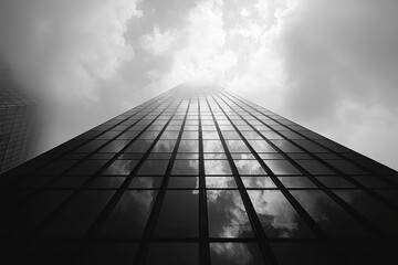Aufkleber - A Low Angle View of a Tall Glass Building Reflecting a Cloudy Sky