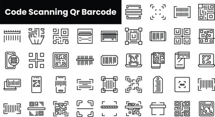 Poster - Set of outline code scanning qr barcode icons
