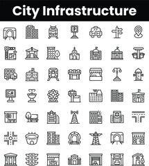 Fototapete - Set of outline city infrastructure icons