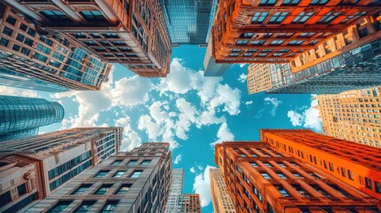 Aufkleber - An Upward View of a Cityscape with Buildings Reaching for the Sky