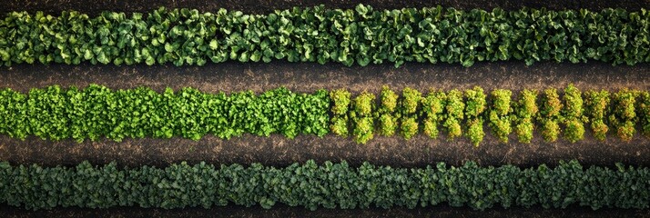 Poster - Straight rows of lush green vegetables thrive in a neatly organized garden, basking in the warm summer sunlight. Generative AI