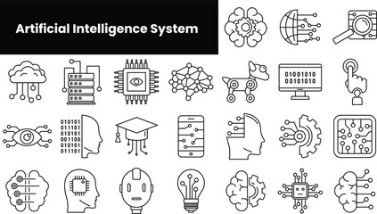 Poster - Set of outline artificial intelligence system icons
