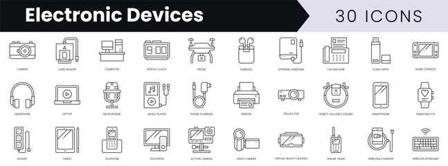 Fototapete - Set of outline electronic devices icons. Minimalist thin linear web icon set. vector illustration.