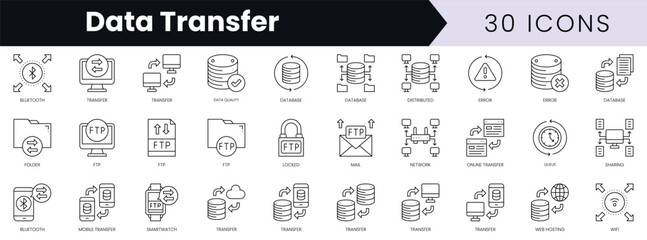 Fototapete - Set of outline data transfer icons. Minimalist thin linear web icon set. vector illustration.