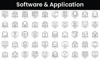Fototapete - Set of outline software and application icons. Minimalist thin linear web icon set. vector illustration.