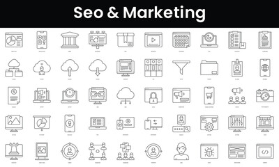 Fototapete - Set of outline seo and marketing icons. Minimalist thin linear web icon set. vector illustration.