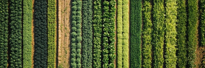 Poster - The garden showcases neatly arranged rows of various vegetables, thriving in rich soil under a clear sky. Generative AI