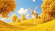 © Jakkarin - Enchanting Medieval Windmill in Autumn Forest - Ultra-Detailed Fantasy 3D Illustration
