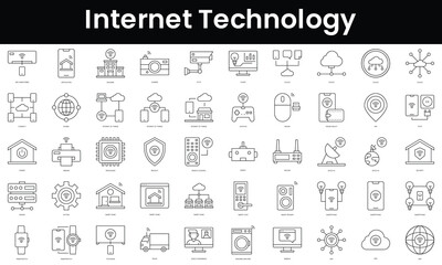 Fototapete - Set of outline internet technology icons. Minimalist thin linear web icon set. vector illustration.