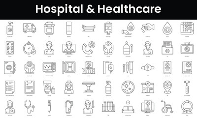 Fototapete - Set of outline hospital and healthcare icons. Minimalist thin linear web icon set. vector illustration.