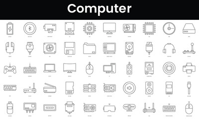 Fototapete - Set of outline computer icons. Minimalist thin linear web icon set. vector illustration.