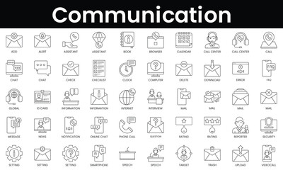 Fototapete - Set of outline communication icons. Minimalist thin linear web icon set. vector illustration.