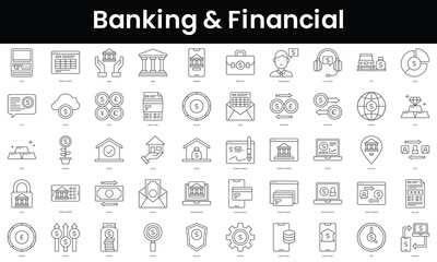 Poster - Set of outline banking and financial icons. Minimalist thin linear web icon set. vector illustration.