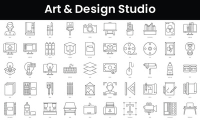 Fototapete - Set of outline art and design studio icons. Minimalist thin linear web icon set. vector illustration.