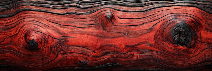 Poster - Close-up of Red Wood Grain with Knots and Lines