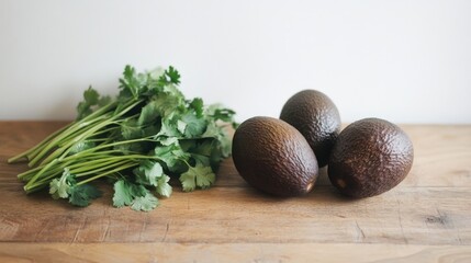 Wall Mural - Avocados on Wooden Table