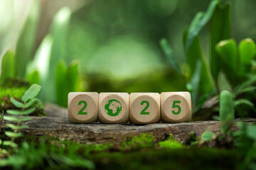 Wall Mural - happy new year 2025. environmental protection with achieving business goals.2025 text with a green w
