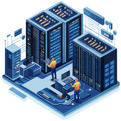 Poster - Isometric Data Center Servers, Cloud Computing Technology