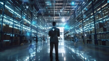 Wall Mural - businessman and global logistics network distribution and transportation, smart logistics, innovatio