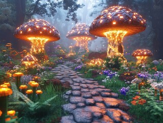 Poster - Glowing Mushroom Forest Pathway