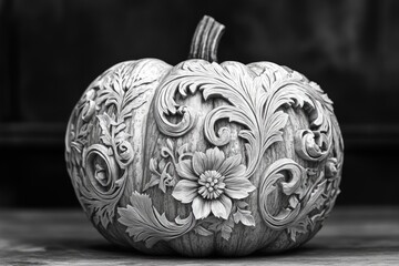 Wall Mural - Carved Pumpkin on Wooden Table