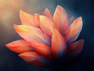 Poster - A Close-Up of Vibrant Orange and Red Feathers Against a Dark Background