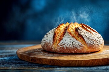 Wall Mural - 3D-rendered loaf of bread with a golden crust and steam, capturing the soft, inviting look of freshly baked bread, symbolizing warmth and simplicity