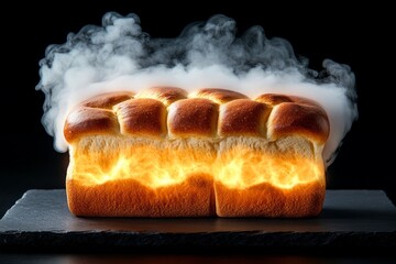 Wall Mural - 3D-rendered loaf of bread with a golden crust and steam, capturing the soft, inviting look of freshly baked bread, symbolizing warmth and simplicity