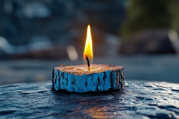 Wall Mural - Close-up of a candle flame against total darkness, capturing the dramatic and warm contrast of light and dark, symbolizing hope and solitude