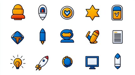 Poster - Colorful App Icons Set  Rocket  Star  Light Bulb  Computer  Document  Navigation  Target