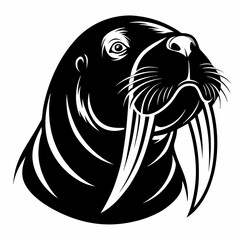 Walrus head logo vector black silhouette illustration on white background