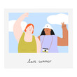© Seiju Park - Polaroid photo of two women standing together posing for camera vector illustration