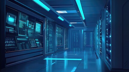 Poster - futuristic data center a glimpse into modern technology and network infrastructure