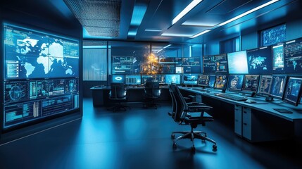 Poster - Futuristic control room with advanced technology displays and data visualization