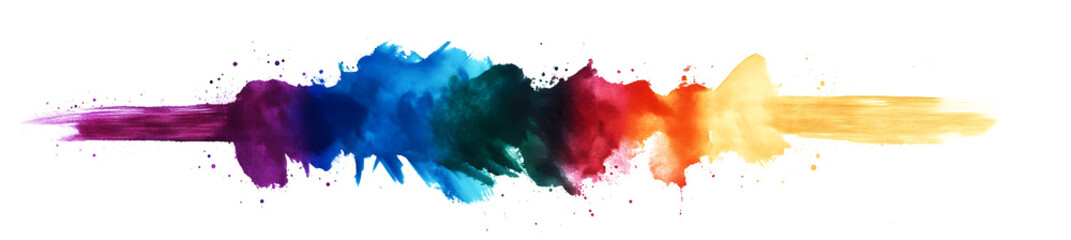 Wall Mural - Vibrant Watercolor Brush Stroke with Multicolor Gradient on white and transparent background. PNG