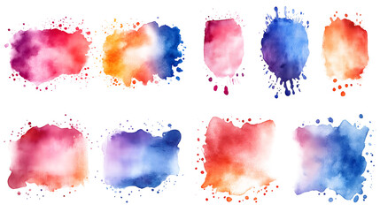 Wall Mural - Watercolor Splat Textures Collection on white and transparent background. PNG