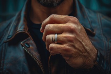 Closeup of a mans hand wearing a ring