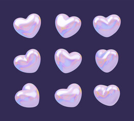 Wall Mural - 3d holographic heart rotation. vector valentines day symbol in different view. realistic romantic sy