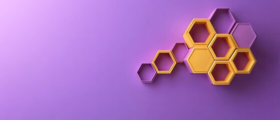 Colorful hexagonal shapes on a purple background, creative design element for modern decor.